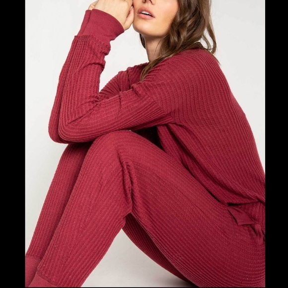 PJ Salvage Other - PJ Salvage Waffle Knit 2-Piece Pajama Set- Merlot